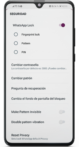 Bloqueo de chats con PIN y huella en WhatsApp Plus