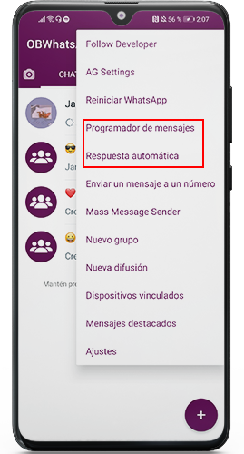 Respuesta automática y mensajes programados en WhatsApp Plus